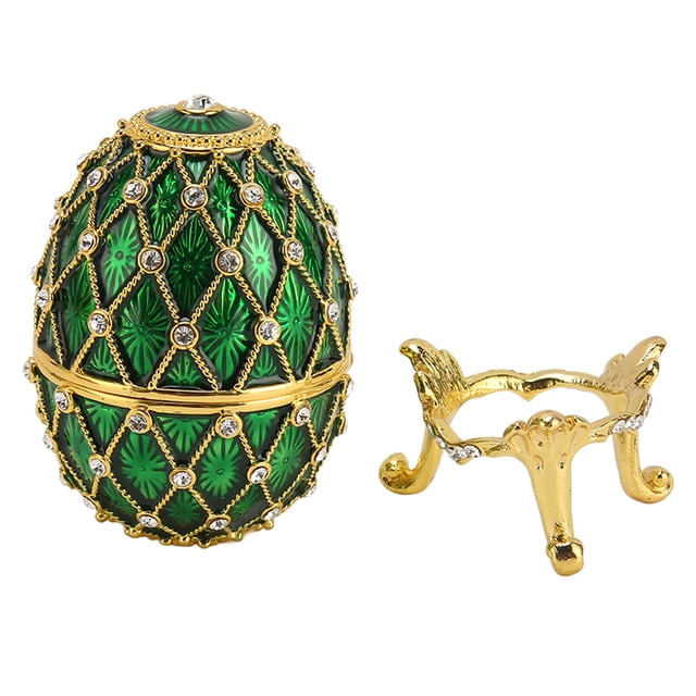 Cajas de baratijas en forma de huevo Cajas de baratijas de diamantes de imitación exquisitas vintage con bisagras para sala de estar Verde