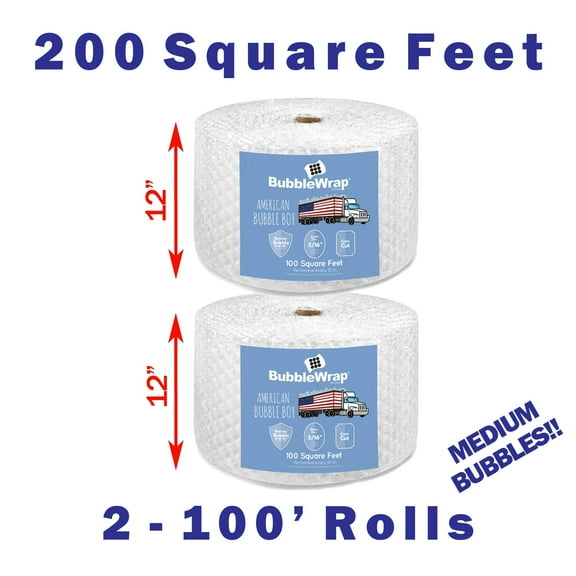 12" Medium (5/16) American Bubble Boy Bubble Wrap- 200 Square feet