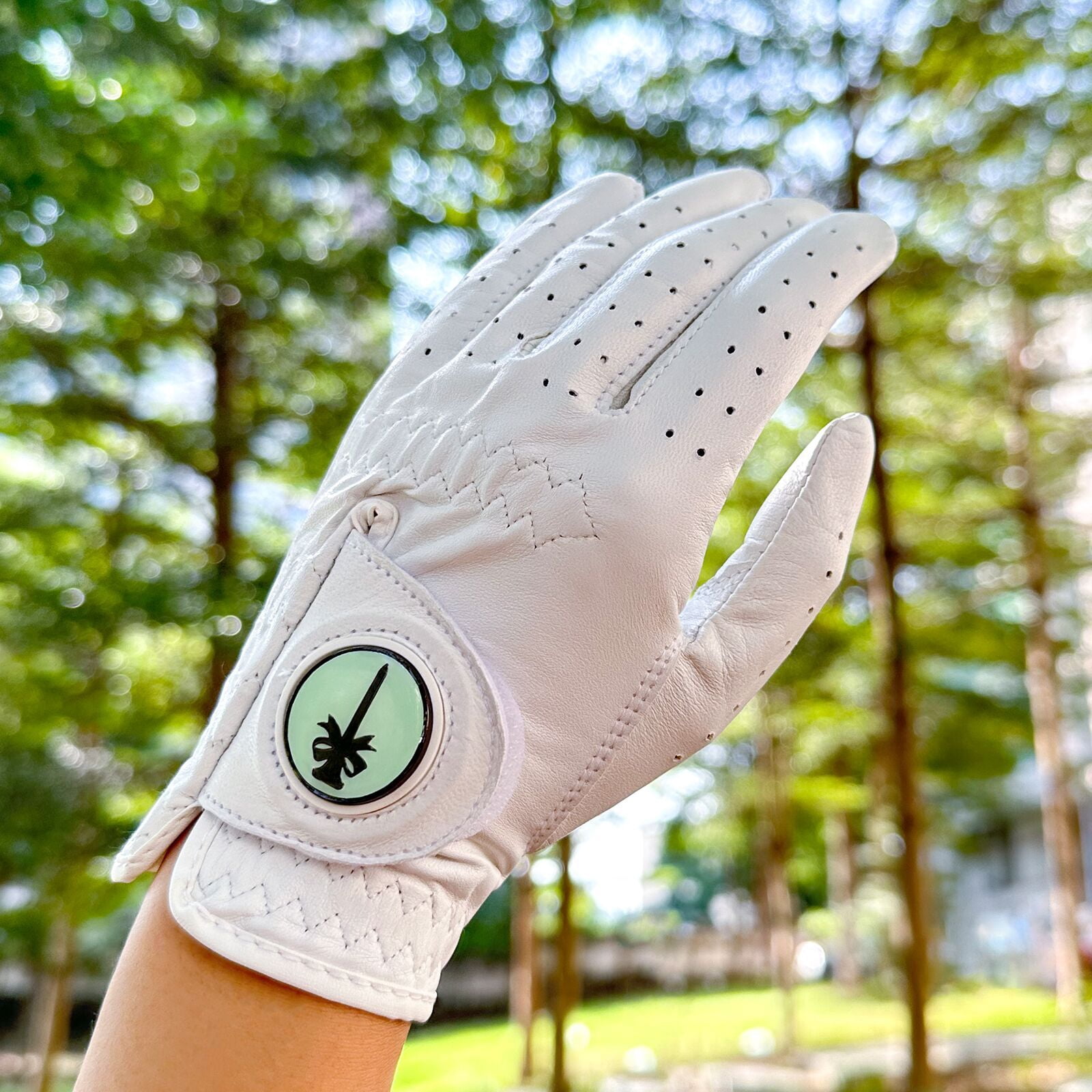 PINKTEE Women's Soft Flex Leather Golf Glove with Removable Golf Ball Marker Left Hand Size S M L XL
