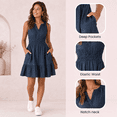 thumbnail image 5 of Women's Navy Blue Large Sleeveless Denim Mini Dress Summer Casual Tiered Cowgirl Country Chambray, 5 of 6