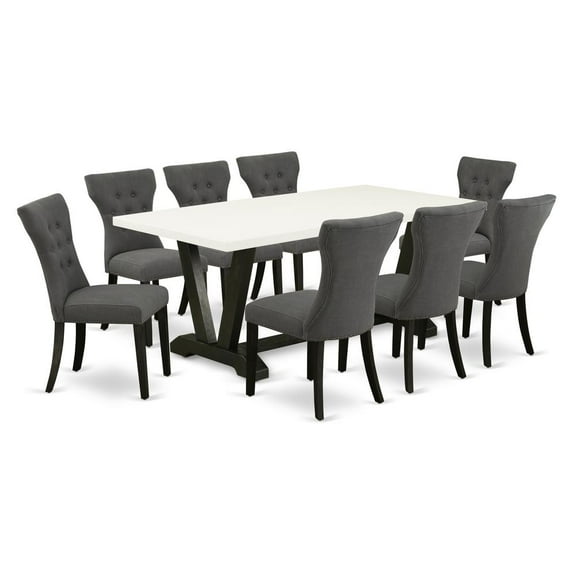 East West Furniture V-Style 9-piece Wood Dining Set in Dark Gotham Gray