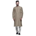 thumbnail image 1 of Atasi Kurta Long Indien en Satin Modal Imprimé pour Homme avec Ensemble de Pyjama Churidar Blanc, 1 of 1
