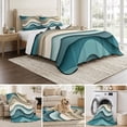 thumbnail image 6 of Twin Quilt Set 68''x86'', Teal Beige Ombre Lightweight Summer Bedspread Coverlet Set with 2 Pillow Shams, Moire Modern Abstract Art Geometric Breathable All Season Quilt Bedding for Dorm/Bedroom, 6 of 9