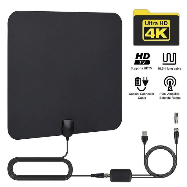 HD Digital TV Antenna 100 Mile Range TV Indoor 1080P 4K 16ft Coax