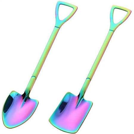 

Generic Stainless steel cute shovel spoon reusable tea spoon mixing spoon coffee spoon mixing spoon sugar dessert cake spoon ice cream spoon small gift tea set tableware (rainbow)