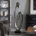 thumbnail image 3 of 16" x 52" Silver Aluminum Metal Tall Floor Loop Abstract Sculpture with Black Marble Base, by DecMode, 3 of 12