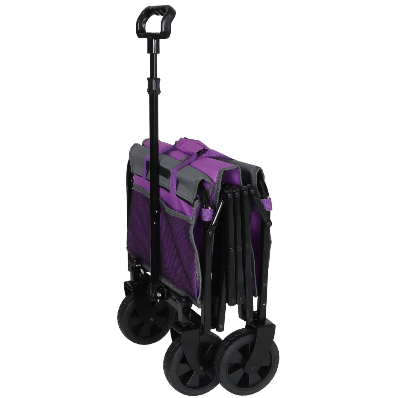 All-in-One Convertible Folding Wagon Cart with Bench Seat and Dog Leash, Heavy Duty Utility Trolley with All Terrain Wheels, Lightweight Shopping Cart for Beach, Garden, Camping, Sport, Purple