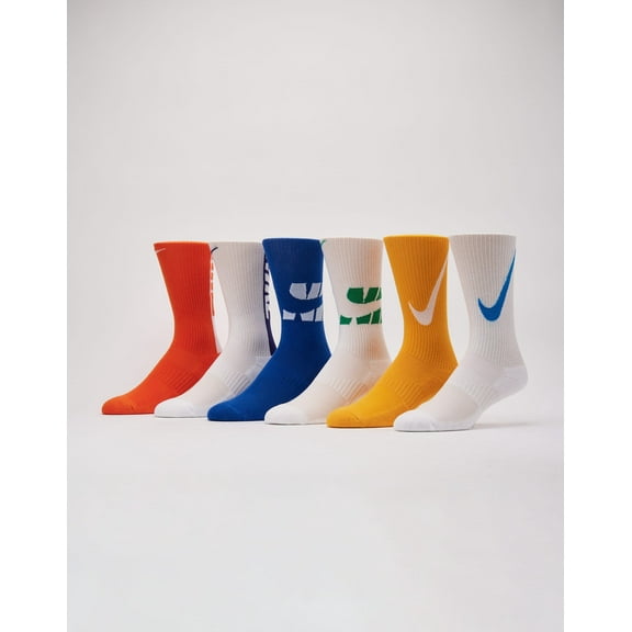 Nike Youth Everyday Cushioned Crew Socks – 6 Pack, Medium, Blue White Orange