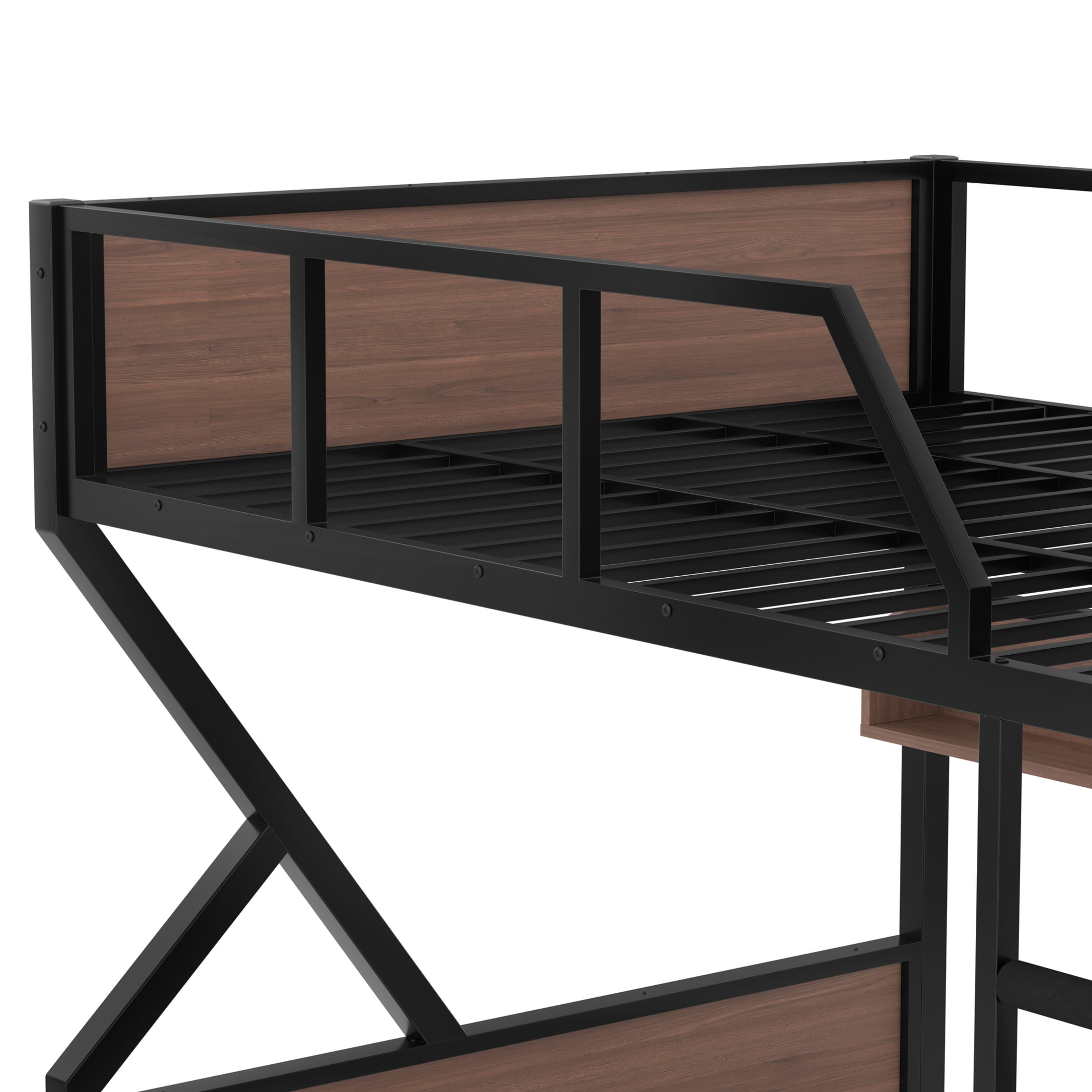 Noble House Queen over Queen Metal Bunk Bed with Storage Shelves and LED Lights, Black