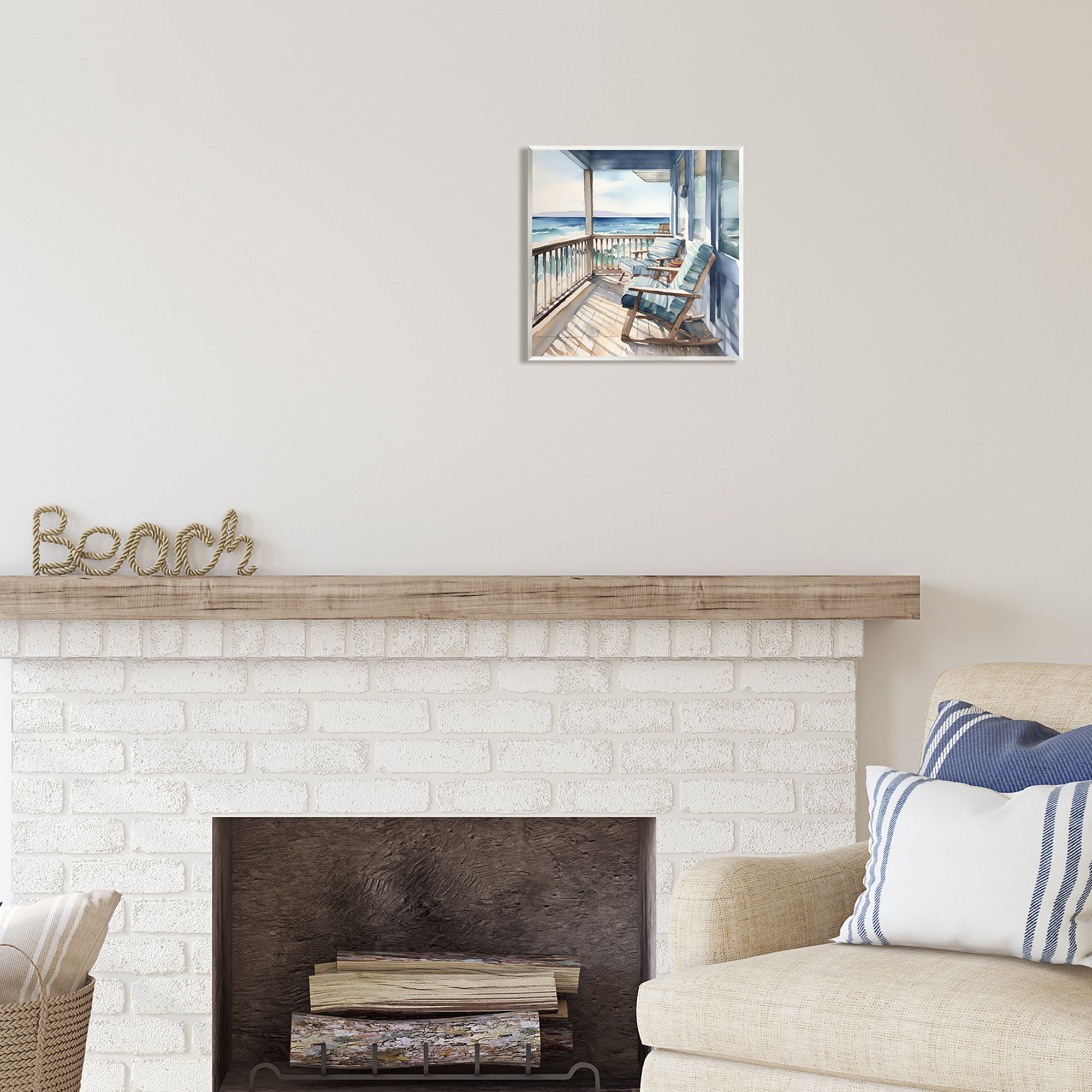 Stupell Industries Waterfront Beach View Landscape Painting Unframed Art Print Wall Art, 12 x 12