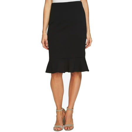 CeCe Skirts - Black Womens Flutter Hem Textured Stretch Pencil Skirt ...