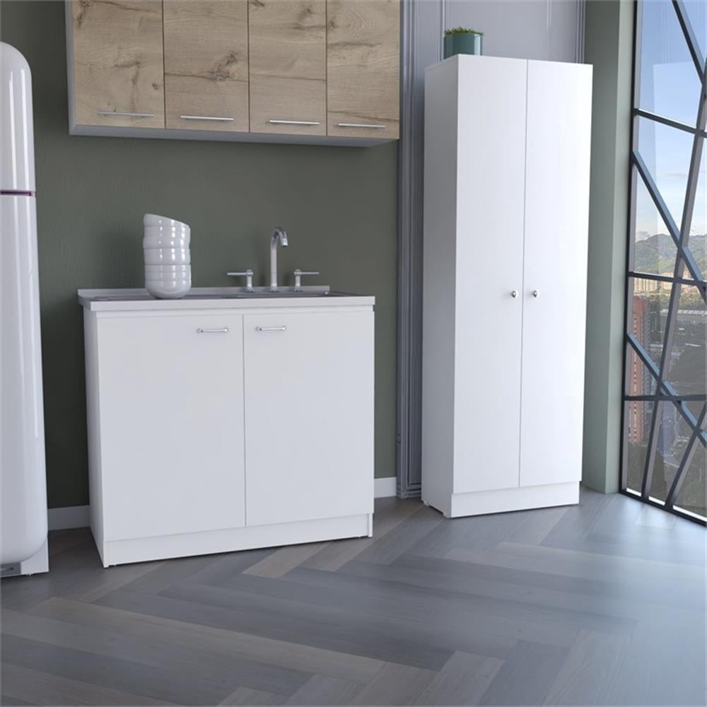 Belmont 2 Piece Kitchen Set, Napoles Utility Sink + Della 60 Pantry, White