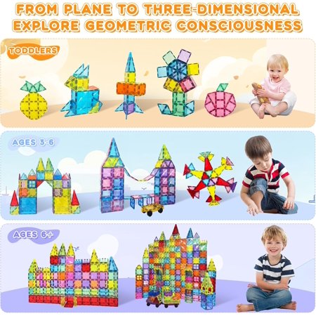 Magnetic Tiles, 130PCS Magnetic Blocks Set with 2 Cars, 4D Diamond Magnet Building Blocks, STEM Preschool Educational Magnet Toys Gift for Kids, Boys and Girls 3 4 5 6 7 8+ Year Old