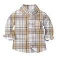thumbnail image 2 of HOMADLES Boys Shirts Long Sleeve Lapel Plaid Button Down Shirts for Boy Campus Style, Uniform Shirt Khaki 5 T, 2 of 7