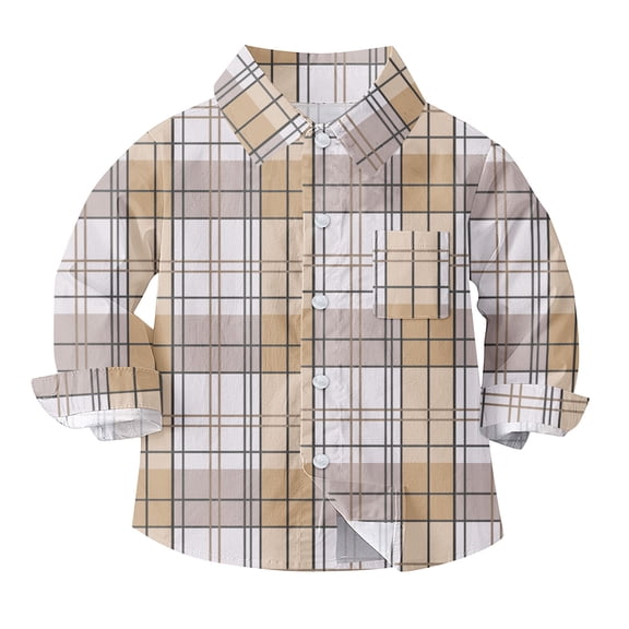 VIPOIN Boys Checkered Long Sleeve Button Down Shirt, Casual Plaid Collared Top with Chest Pocket