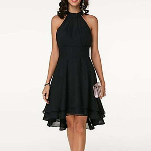 Aueoeo Evening Dresses for Women Elegant, Coctail Dresses Midi Length Womens Dresses Evening Party Formal Women's Summer Fashion Crew Neck Sleeveless Chiffon Double Layer Ruffles Pencil Dress