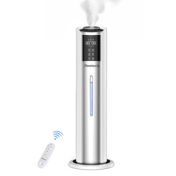 Reelexia 8L Humidifiers for Bedroom Large Room, Top Fill Ultrasonic Cool Mist Tower Humidifiers with Humidistat, Auto Shut-off