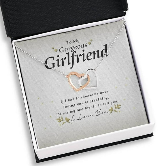 To My Gorgeous Girlfriend Interlocking Heart Necklace - Anniversary Gift for Her, Gift from Boyfriend, Birthday Gift Idea, Women Jewelry