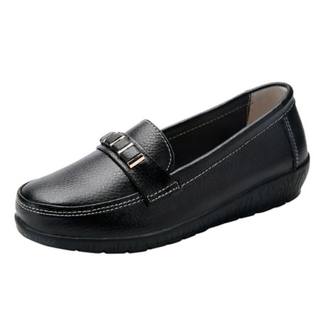

nsendm Leather Shoes for Women Casual Fashion Womens Breathable Lace Up Shoes Flats Casual Natural Sandals for Women Black 7