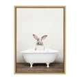 thumbnail image 2 of Kate and Laurel Sylvie Bunny in Rustic Bath Framed Canvas Wall Art by Amy Peterson Art Studio, 18x24 Natural, Modern Fun Decorative Bathtub Wall Art for Home Décor, 2 of 6