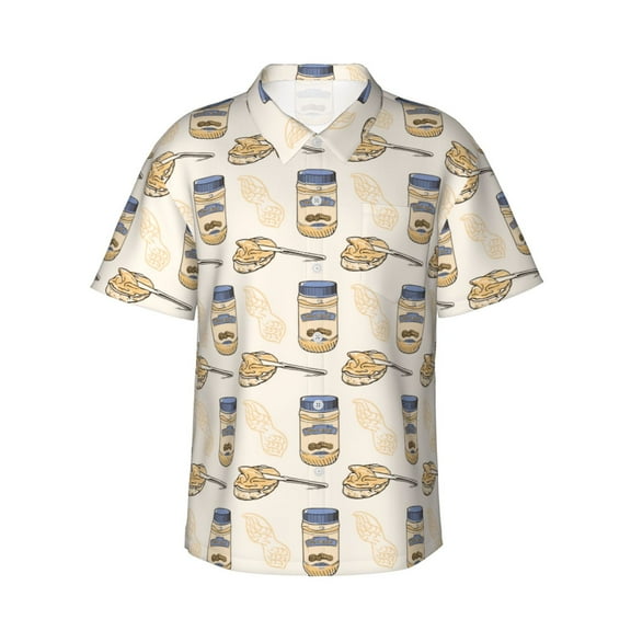 Kuqiui Peanuts Pattern Men's Casual Button-Down Shirts Hawaiian Shirt Short Sleeve-Large