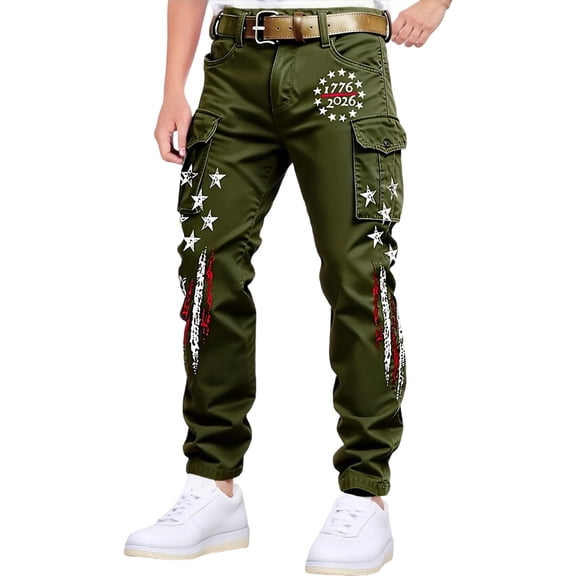 CONZONE American 250Th Anniversary Mens Cargo Pants Patriotic Star Striped Graphic Wide Leg Cargo Pants for Men Lightweight Relaxed Fit 4Th Of July Trousers With Pockets