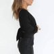 thumbnail image 4 of Womens Deep V Solid Color Lace-up Long Sleeve Backless Top Shirt Casual Beach Top New, 4 of 5