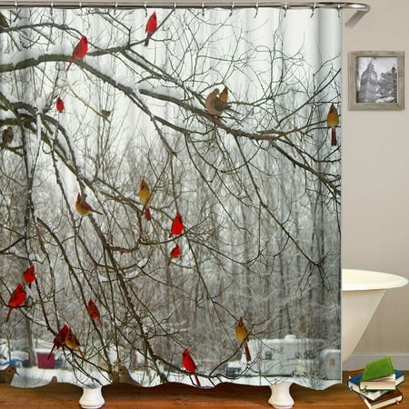 Shower Curtain Flowers Trees Print Blackout Curtains Waterproof