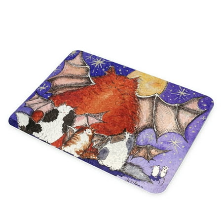 

KuzmarK Glass Cutting Board - Batty Kitty Family & Full Moon Halloween Cat Art by Denise Every