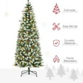thumbnail image 4 of HOMCOM 6' Prelit Flocked Artificial Xmas Tree w/ Pine Cones, Berries, 4 of 10