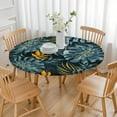 thumbnail image 3 of Waterproof Round Tablecloth with Tropical Plant and Colorful Exotic Prints, Elastic Edge Fitted, Backing for Non-Slip Use, Fits 44-50 Inch Tables for Dining and Outdoor Parties, 3 of 7