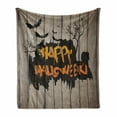 thumbnail image 1 of Halloween Soft Flannel Fleece Blanket, Happy Graffiti Style Lettering on Rustic Wooden Fence Scary Evil Holiday Artwork, Cozy Plush for Indoor and Outdoor Use, 50" x 70", Multicolor, by Ambesonne, 1 of 6