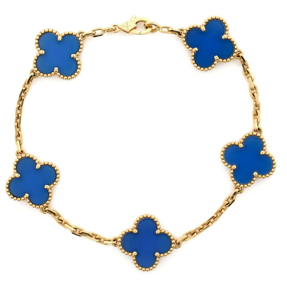 Pre-Owned Van Cleef & Arpels Vintage Alhambra 5 Motifs Bracelet 18K Yellow Gold and Agate By Rebag