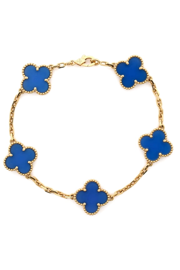 Pre-Owned Van Cleef & Arpels Vintage Alhambra 5 Motifs Bracelet 18K Yellow Gold and Agate By Rebag