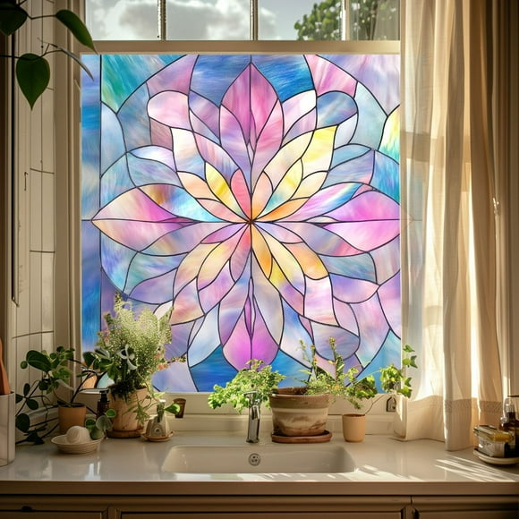 Green Fan Shaped Art Glass Window Film for Privacy and Decoration – Static Cling Sticker for Windows Doors Bathrooms Kitchens Wall Stickers 2