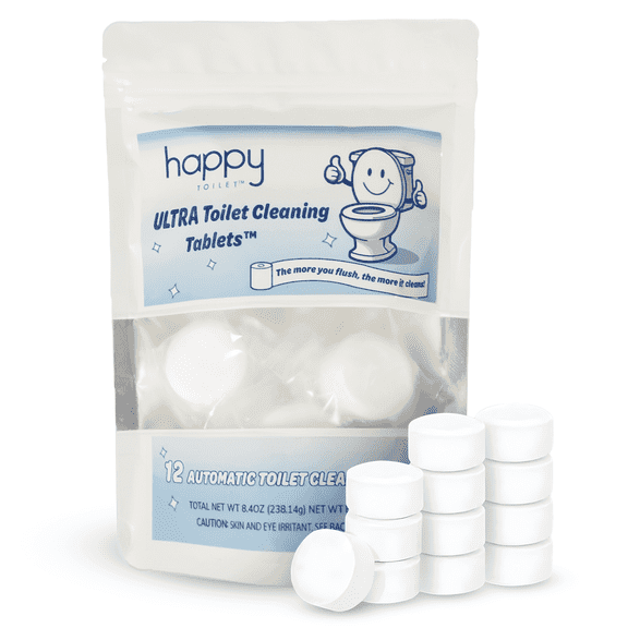 Happy Toilet Cleaner - Automatic Toilet Bowl Cleaner Tablets Ultra-Strength Bathroom Toilet Tank Cleaner Tablets for Tank - Toilet Bowl Cleaners Resealable 12-Pack Bag