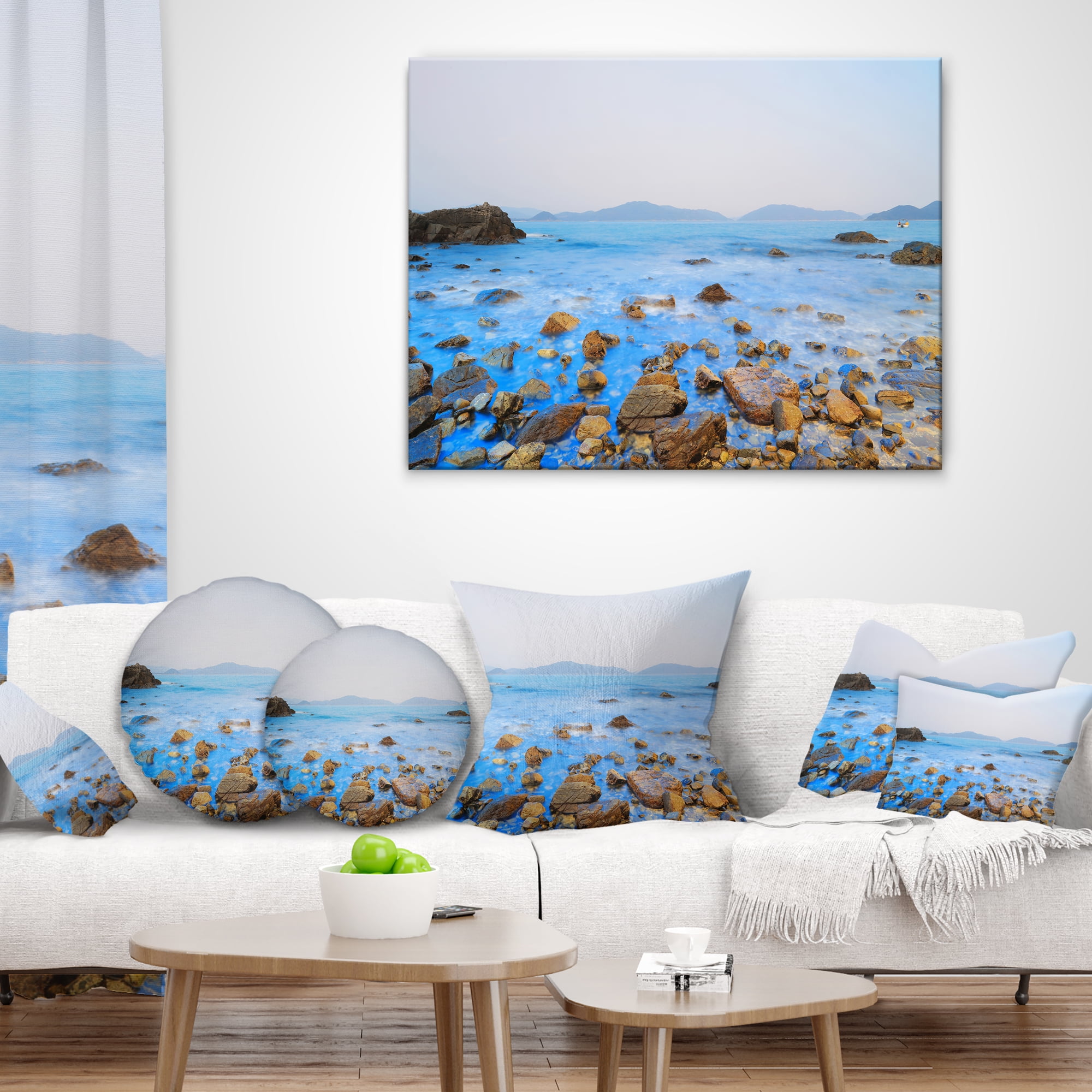 Designart Stony Port Shelter Beach Hong Kong - Seashore Throw Pillow - 12x20
