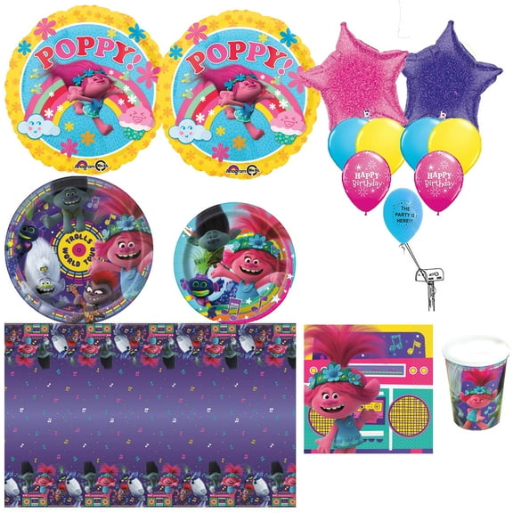 Trolls Birthday Party & Balloons Decoration Kit 16 Guest
