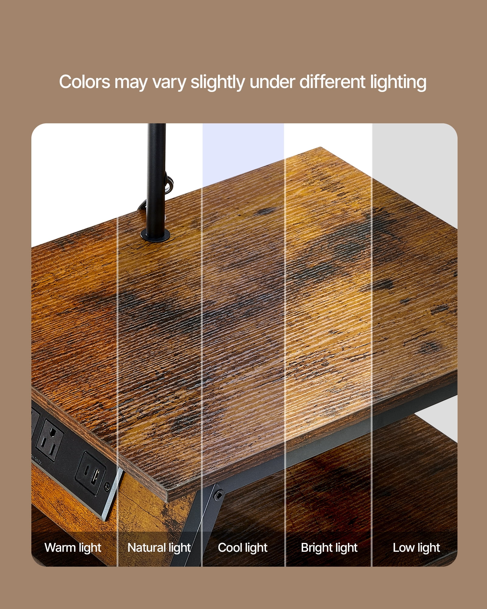 KFFKFF Floor Lamp with Table, End Table Featuring Charging Station, 3 Drawers and Adjustable Lighting, Perfect for Living Room, Bedroom, or Dorm