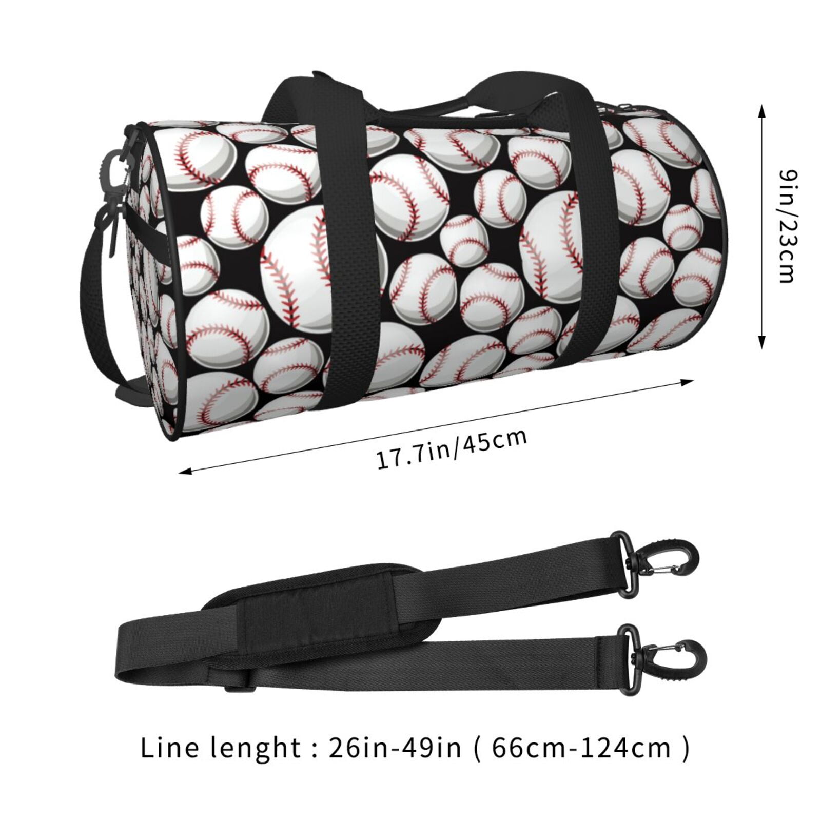 Horeoi Cute Baseball Print Foldable Travel Duffle Bag with Removable Strap - Water-Resistant Gym Vacation Luggage Multi-Pocket Design
