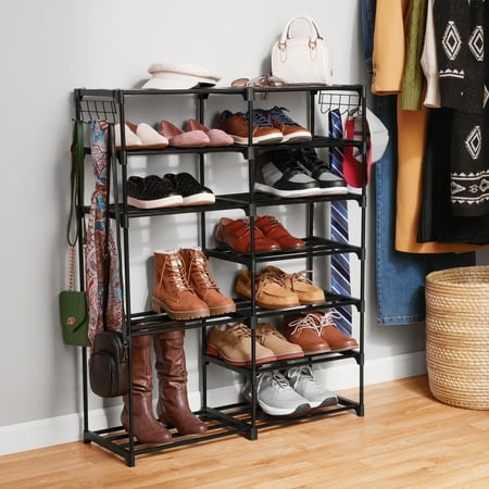 Mainstays 7-Tier Space-Saving Shoe Rack, Holds up to 21 Pairs, Black