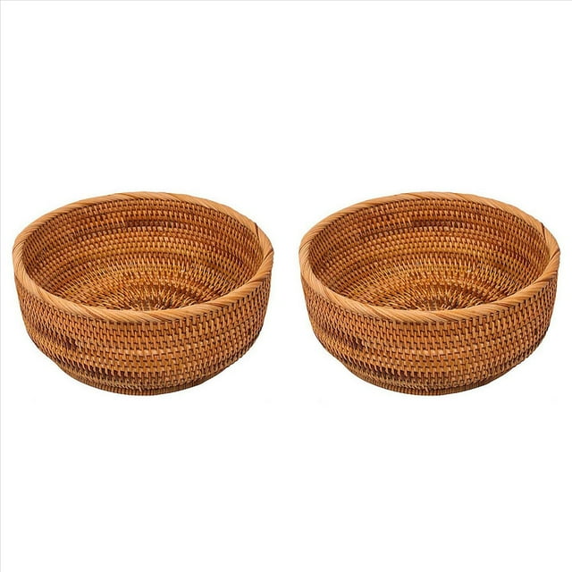 Cesta de Frutas Redonda de RatáN Natural Bandeja de Mimbre para Servir Pan de Mesa de Almacenamiento de Alimentos para Tejer (Grandes, 2 Pieza)
