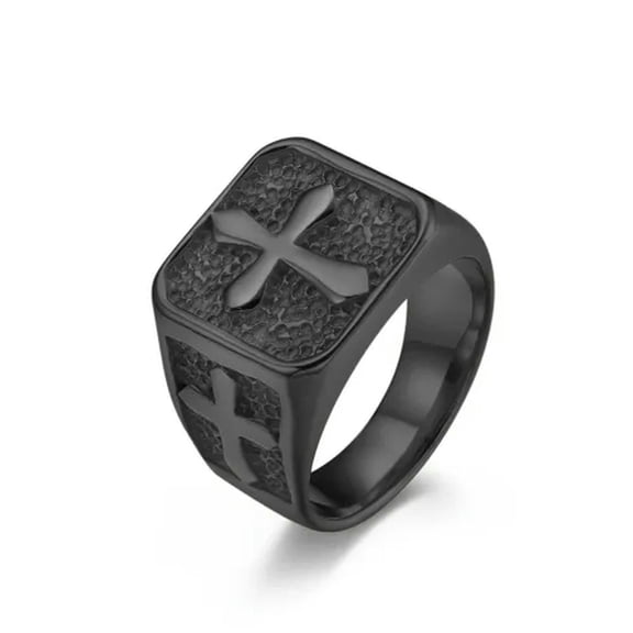 QQTDFG Cross Ring for Men Women Silver Stainless Steel Band Biker Jewelry Gold Plated-Black-8
