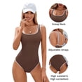 thumbnail image 4 of Women'S One-Piece Swimsuit Color Block Ribbed Sports Adjustable Strap High Cut Swimsuits Dark Brown L, 4 of 8