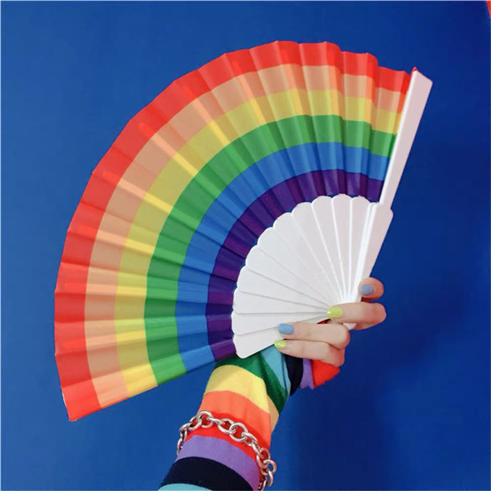 2023 Essentials Rainbow Hand Fans, Folding Hand Fans, Colorful Hand