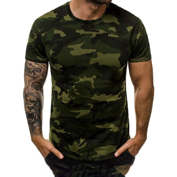 Glookwis Mens Crew Neck T-shirt Casual Pullover Fashion Comfy T Shirts Short Sleeve Camouflage Print Blouse Basic Tee