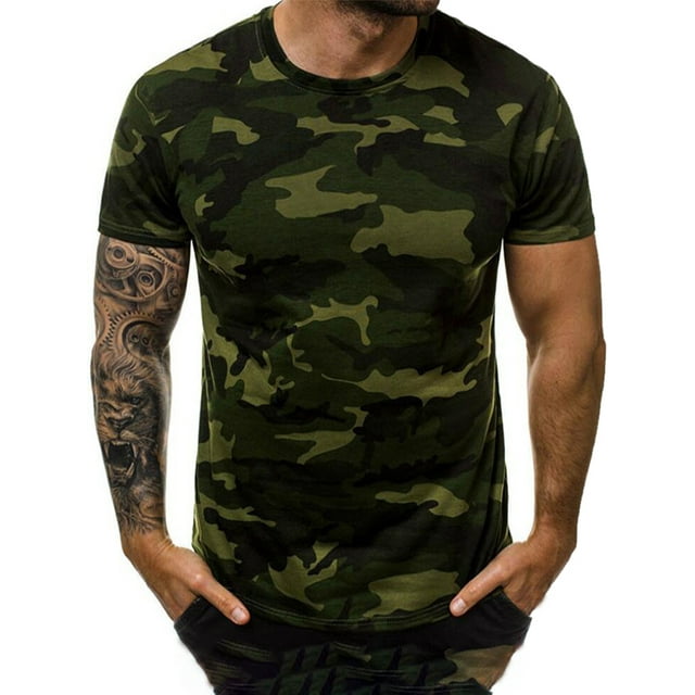 MAWCLOS T-Shirt Grande Taille Imprimé Camouflage Été Manches Courtes Hauts Décontractés Ajustés Pull pour Hommes