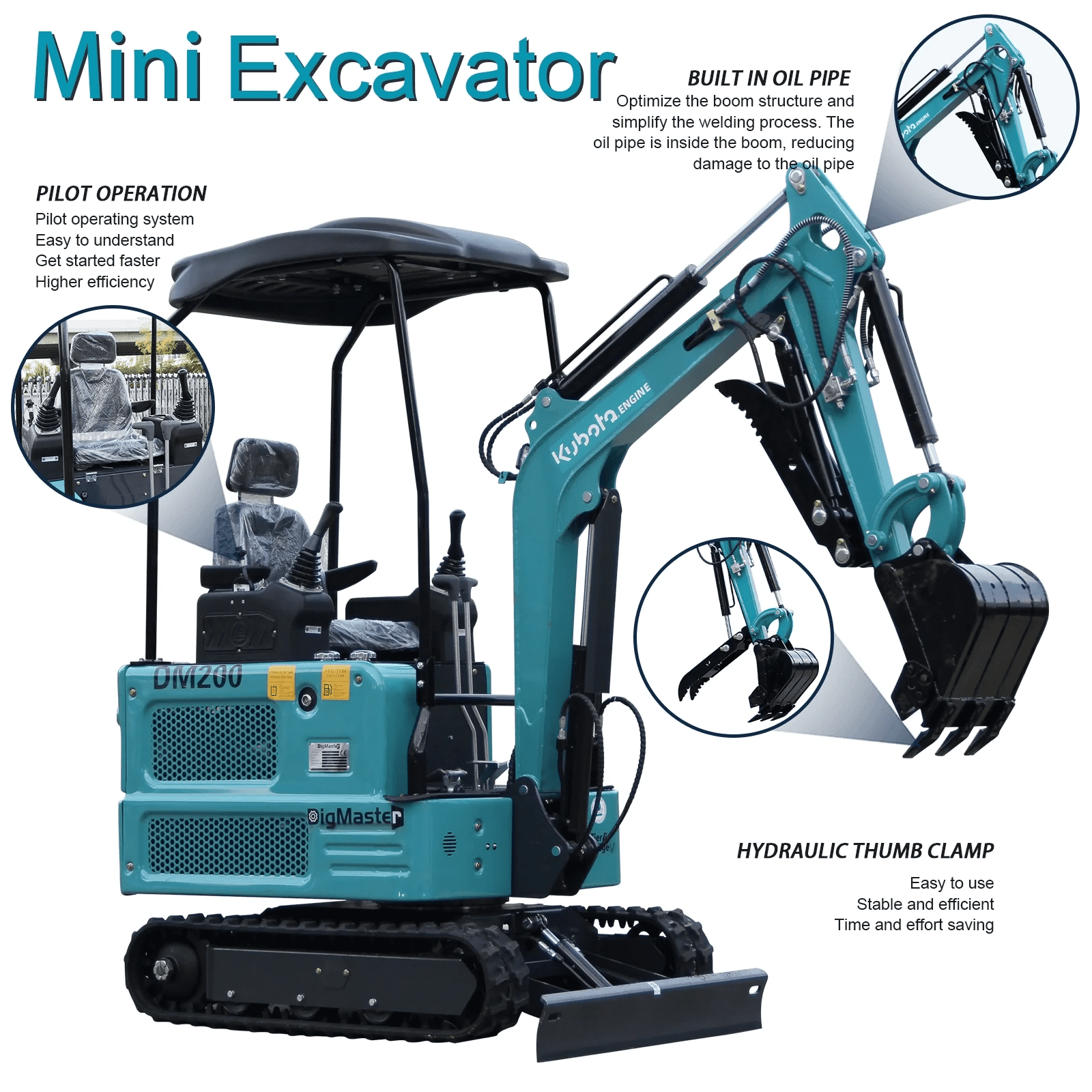 DigMaster 1.8Ton Mini Excavator Kubota Diesel Twin-Cylinder Engine  Hydraulic thumb Compatible Multiple Attachment farms yards forestry and more EPA