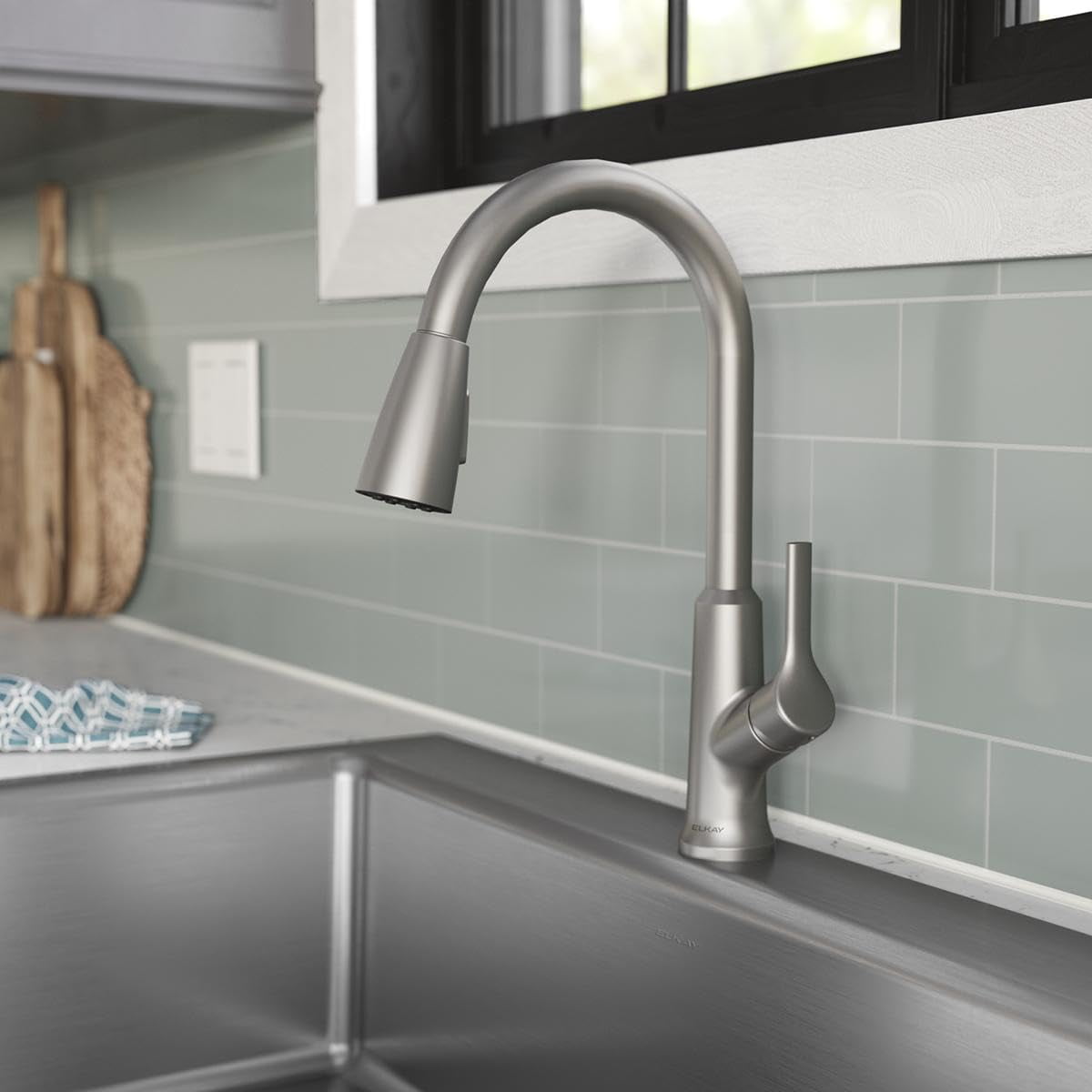 Elkay LK1410LS Single-Handle 2-Setting Pull-Down Spray Kitchen Faucet (Lustrous Steel)