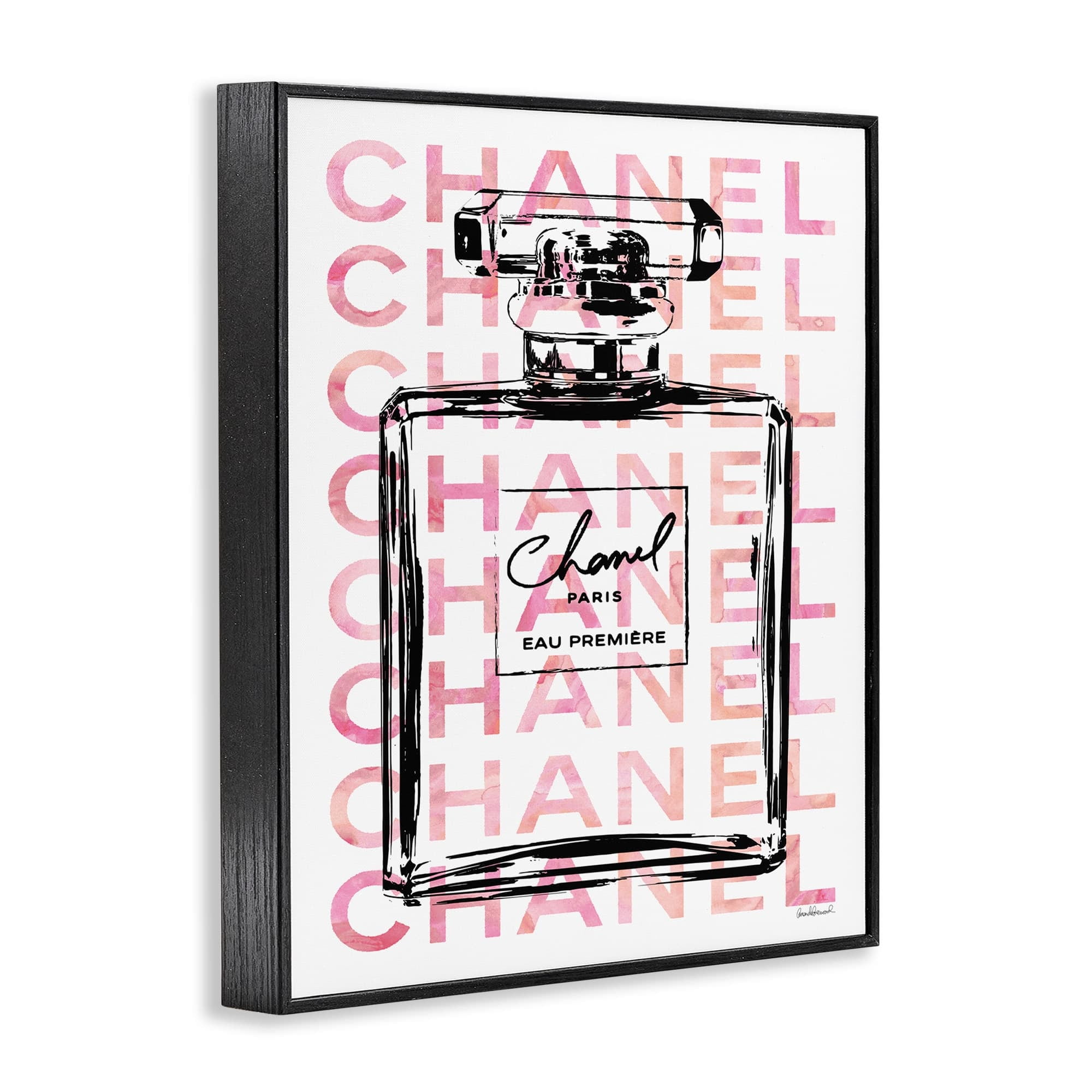 The Stupell Home Decor Collection Glam Perfume Bottle With Words Pink Black Oversized Framed Giclee Texturized Art